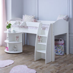 Eli - White Kids Mid Sleeper Bed - Desk - Wooden - 3ft - Happy Beds