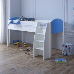 Eli - White and Blue Kids Mid Sleeper Bed - Wooden - 3ft - Happy Beds
