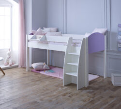 Eli - White and Lilac Kids Mid Sleeper Bed - Wooden - 3ft - Happy Beds