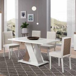Enna White High Gloss Dining Table With 4 White Chairs