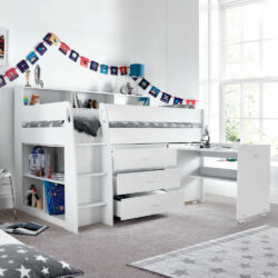 Ersa - Single - Kids Mid Sleeper Bed Bed - Storage and Desk - White - Wooden - 3ft - Happy Beds