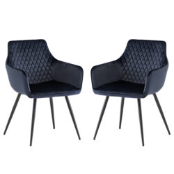 Finlay Deep Blue Velvet Fabric Dining Armchairs In Pair