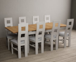 Hampshire 140cm Oak and Soft White Extending Dining Table With Light Grey 6 Flow Back Chairs