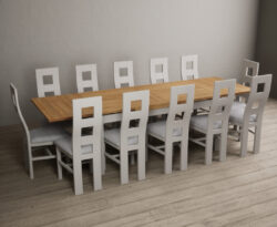 Hampshire 180cm Oak and Soft White Extending Dining Table With Light Grey 6 Flow Back Chairs