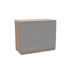 House Beautiful Honest Wide Chest of Drawers - Oak Effect Carcass, Gloss Grey Slab Drawer Fronts (W) 900mm x (H) 756mm