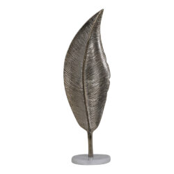 Libra Interiors Savoy Champagne Gold Aluminium Feather Sculpture On White Marble Base
