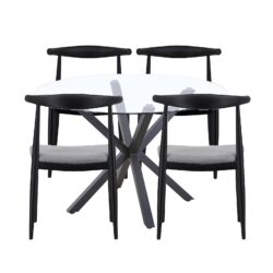 Ludlow Round Dining Table and 4 Maddie Chairs - Black