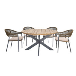 Maze Outdoor Bali Rope Weave Round Dining Set in Beige / 4 Seater