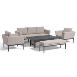 Maze Outdoor Pulse 3 Seater Sofa Dining Set with Fire Pit Table in Oatmeal