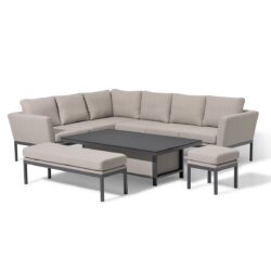 Maze Outdoor Pulse Rectangular Corner Dining Set with Rising Table in Oatmeal