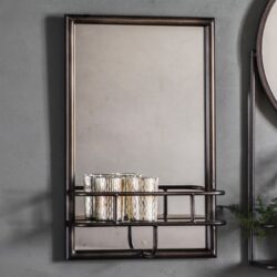 Millan Rectangular Bathroom Mirror With Shelf In Black Frame