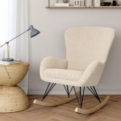 Modern Faux Wool Rocking Chair Upholstered Beige