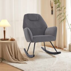 Modern Grey Rocking Chair with Velvet Upholstered