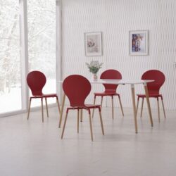 Napoli Dining Table In White Top And 6 Red Dining Chairs