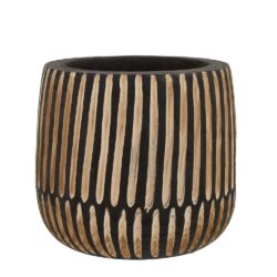 Olivia's Abia Small Engraved Wooden Planter in Black & Natural | Outlet