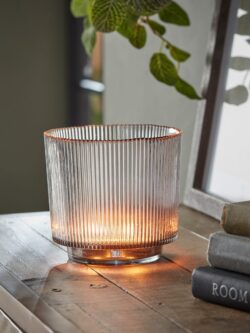 Reeded Grey Glass Candle Holder