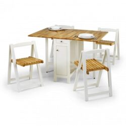 Saidi Natural And White Dining Table With 4 Folding Chairs
