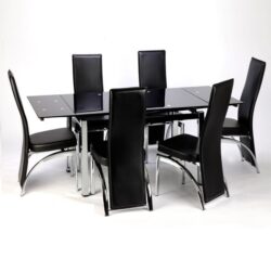 Sarah Extending Glass Dining Table With 6 Romeo Dining Chairs
