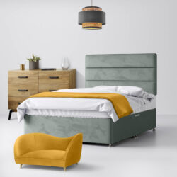 Single - Divan Bed and Cornell Lined Headboard - Light Grey - Velvet - 3ft - Happy Beds