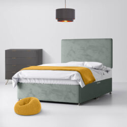Single - Divan Bed and Cornell Plain Headboard - Light Grey - Velvet - 3ft - Happy Beds