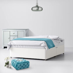 Small Single - Divan Bed - White - Fabric - 2ft6 - Happy Beds