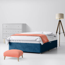 Small Single - Divan Bed - With Storage - Blue - Velvet - 2ft6 - Happy Beds