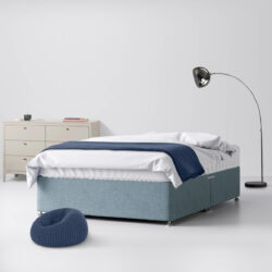 Small Single - Divan Bed - With Storage - Duck Egg Blue - Fabric - 2ft6 - Happy Beds
