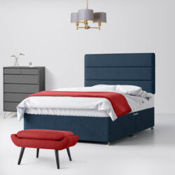Small Single - Divan Bed and Cornell Lined Headboard - Dark Blue - Fabric - 2ft6 - Happy Beds