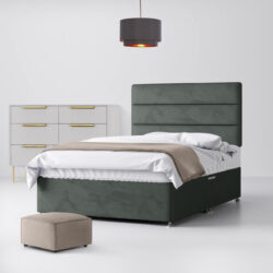 Small Single - Divan Bed and Cornell Lined Headboard - Dark Grey - Velvet - 2ft6 - Happy Beds