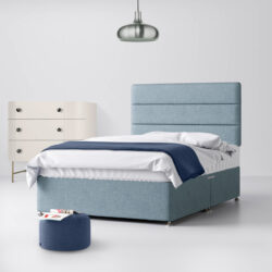 Small Single - Divan Bed and Cornell Lined Headboard - Duck Egg Blue - Fabric - 2ft6 - Happy Beds
