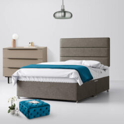 Small Single - Divan Bed and Cornell Lined Headboard - Grey - Fabric - 2ft6 - Happy Beds