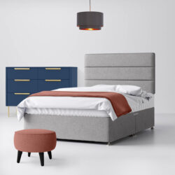 Small Single - Divan Bed and Cornell Lined Headboard - Light Grey - Fabric - 2ft6 - Happy Beds