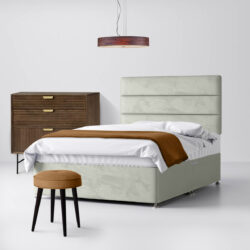Small Single - Divan Bed and Cornell Lined Headboard - Light Grey - Velvet - 2ft6 - Happy Beds
