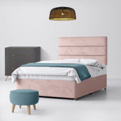 Small Single - Divan Bed and Cornell Lined Headboard - Pink - Velvet - 2ft6 - Happy Beds