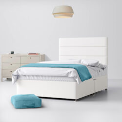 Small Single - Divan Bed and Cornell Lined Headboard - White - Fabric - 2ft6 - Happy Beds
