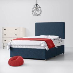 Small Single - Divan Bed and Cornell Plain Headboard - Dark Blue - Fabric - 2ft6 - Happy Beds
