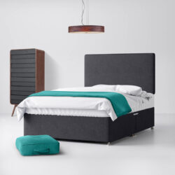 Small Single - Divan Bed and Cornell Plain Headboard - Dark Grey - Charcoal - Fabric - 2ft6 - Happy Beds