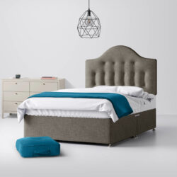 Small Single - Divan Bed and Victor Buttoned Headboard - Dark Grey - Fabric - 2ft6 - Happy Beds