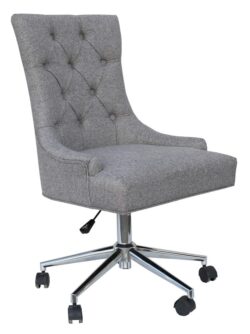 Sorrento Light Grey Fabric Winged Office Chair With Curved Button