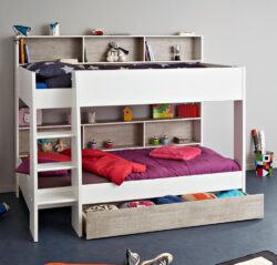 Tam Tam - Kids Bunk Bed - Underbed Storage - White and Grey - Wood - Single - 3ft - Happy Beds