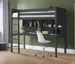 Titan - Single - Kids High Sleeper - Desk and Storage - Dark Grey - Wooden - 3ft - Happy Beds