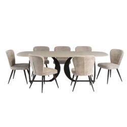 Tristan Grey Stone Dining Table With 8 Finn Grey Chairs