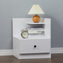 Urban Style Bedside Table with Drawer and Open Shelf Wooden Nightstand