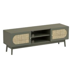 Walter Mid Century Cane TV Unit - Forest Green