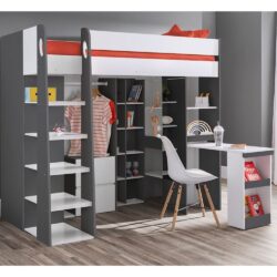 Abana Wooden High Sleeper Children Bed In Charcoal And White