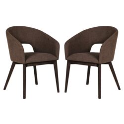 Adria Brown Woven Fabric Dining Chairs In Pair