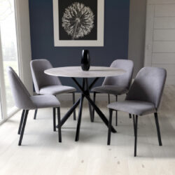 Accro Grey Glass Dining Table With 4 Lenoir Light Grey Chairs