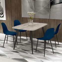 Arta Grey Wooden Dining Table 4 Duo Plastic Blue Chairs