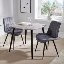 Arta Square Grey Wooden Dining Table 2 Dark Grey Diamond Chairs