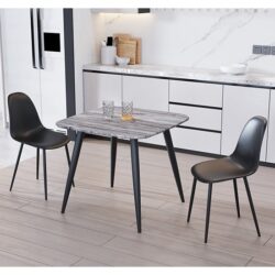 Arta Square Grey Wooden Dining Table 2 Duo Plastic Black Chairs